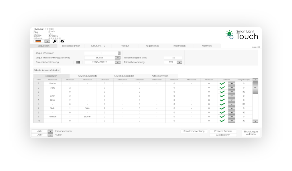 Software UI von SLT Sequenzen