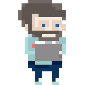 Pixel character mit Laptop