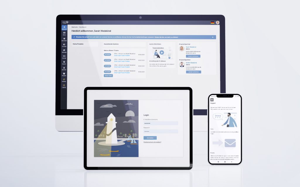 PC Tablet und Smartphone mit Kundenportal UI