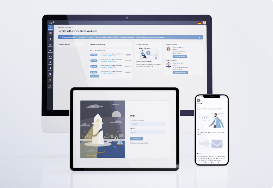 PC Tablet und Smartphone mit Kundenportal UI