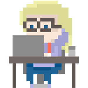 Pixel character am Schreibtisch