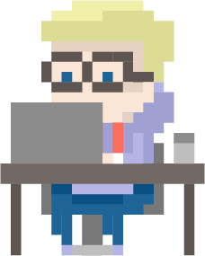 Pixelcharacter am Schreibtisch